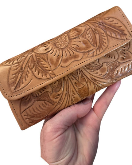 Vintage brown leather tooled Mexixo Embossed Leather wallet