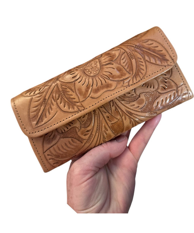 Vintage brown leather tooled Mexixo Embossed Leather wallet