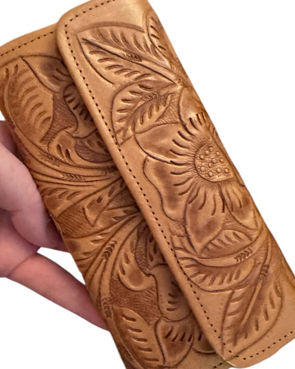 Vintage brown leather tooled Mexixo Embossed Leather wallet