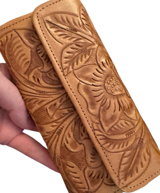 Vintage brown leather tooled Mexixo Embossed Leather wallet