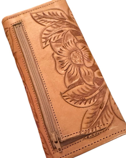 Vintage brown leather tooled Mexixo Embossed Leather wallet