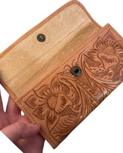 Vintage brown leather tooled Mexixo Embossed Leather wallet
