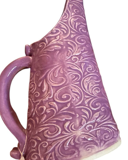 Elegant Purple handmade pottery scroll work design Pitcher flower vase