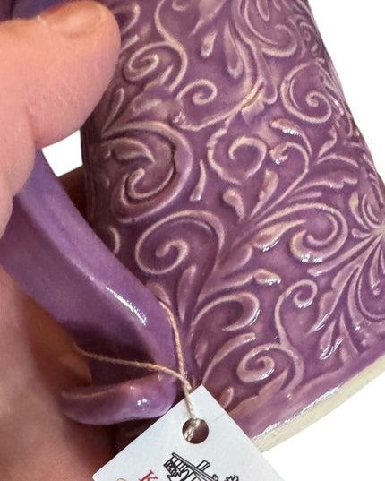 Elegant Purple handmade pottery scroll work design Pitcher flower vase