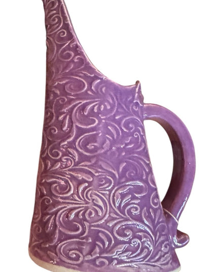 Elegant Purple handmade pottery scroll work design Pitcher flower vase
