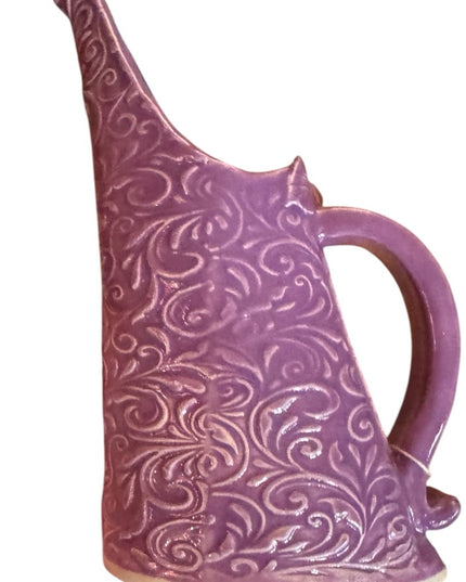 Elegant Purple handmade pottery scroll work design Pitcher flower vase