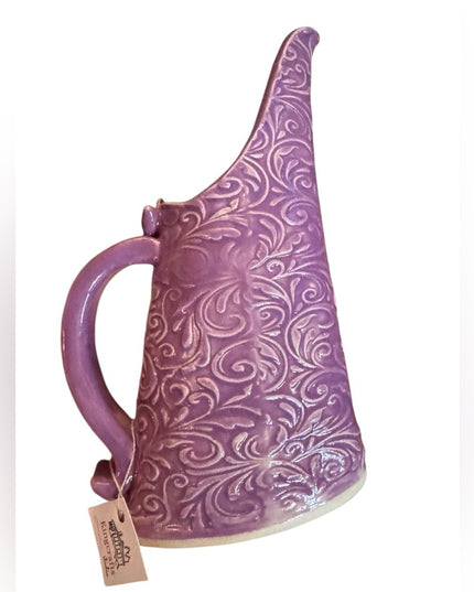 Elegant Purple handmade pottery scroll work design Pitcher flower vase