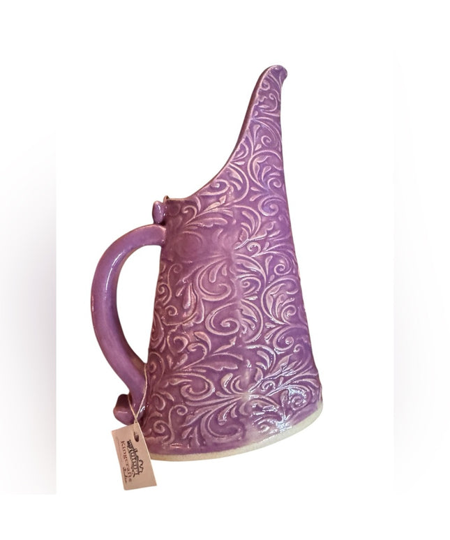 Elegant Purple handmade pottery scroll work design Pitcher flower vase