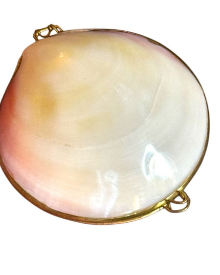 Vintage Sea Shell Brass Hinged Jewelry Box Trinket Pill 1950s