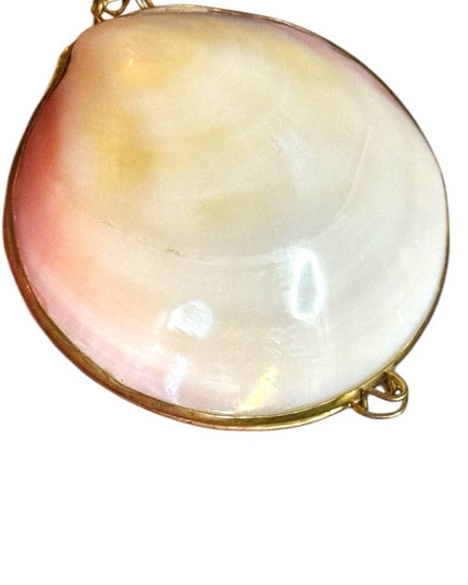 Vintage Sea Shell Brass Hinged Jewelry Box Trinket Pill 1950s