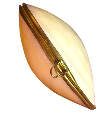 Vintage Sea Shell Brass Hinged Jewelry Box Trinket Pill 1950s