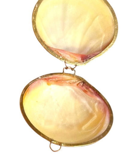 Vintage Sea Shell Brass Hinged Jewelry Box Trinket Pill 1950s