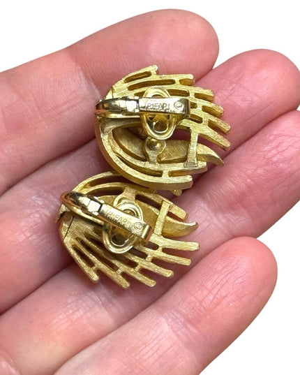 Elegant Trifari brushed Gold Finish clip on Earrings