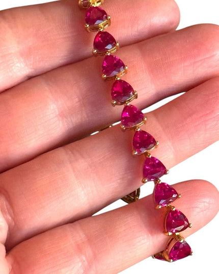 18k Yellow gold  plt Sterling Silver Bracelet Lab Ruby heart tennis bracelet UTC