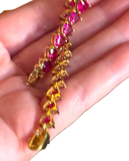 18k Yellow gold  plt Sterling Silver Bracelet Lab Ruby heart tennis bracelet UTC