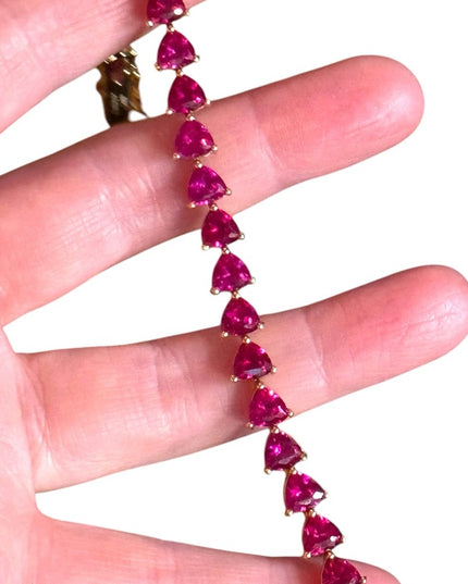 18k Yellow gold  plt Sterling Silver Bracelet Lab Ruby heart tennis bracelet UTC