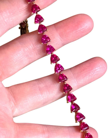 18k Yellow gold  plt Sterling Silver Bracelet Lab Ruby heart tennis bracelet UTC