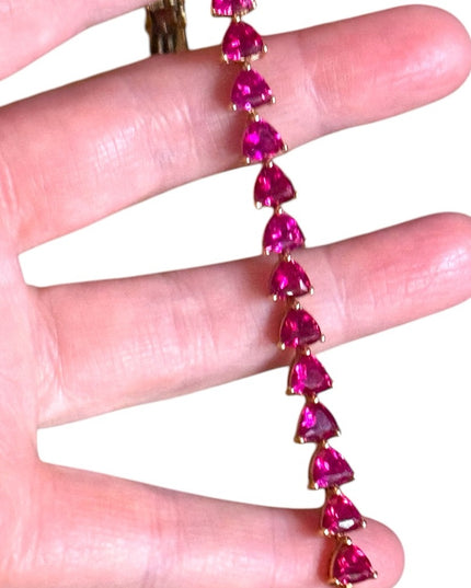 18k Yellow gold  plt Sterling Silver Bracelet Lab Ruby heart tennis bracelet UTC