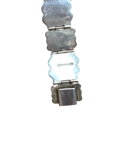 Vintage Sterling Silver 925 Green Onyx Link Bracelet Mexico 1950s