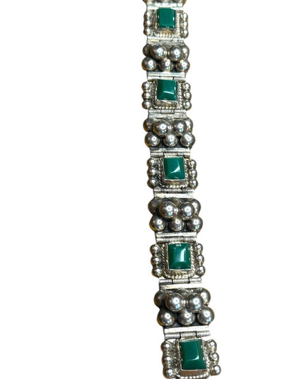 Vintage Sterling Silver 925 Green Onyx Link Bracelet Mexico 1950s
