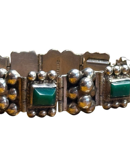 Vintage Sterling Silver 925 Green Onyx Link Bracelet Mexico 1950s