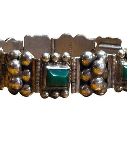 Vintage Sterling Silver 925 Green Onyx Link Bracelet Mexico 1950s