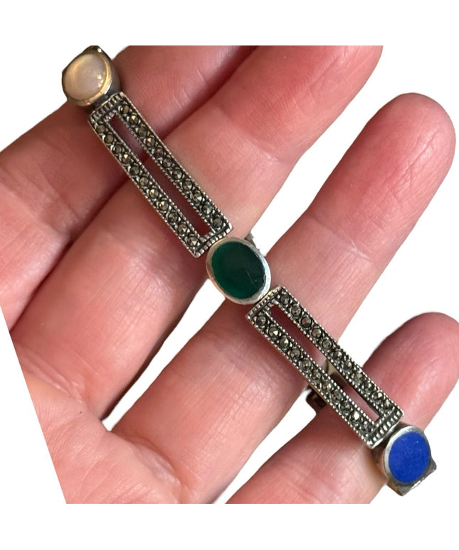 Vintage multi gemstone marcasite sterling Silver Bracelet