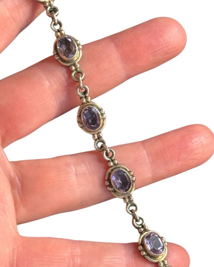 Elegant Purple amethyst  Gemstone sterling silver 925 tennis Bracelet