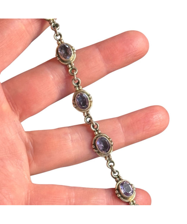 Elegant Purple amethyst  Gemstone sterling silver 925 tennis Bracelet