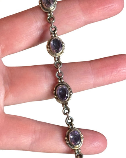 Elegant Purple amethyst  Gemstone sterling silver 925 tennis Bracelet