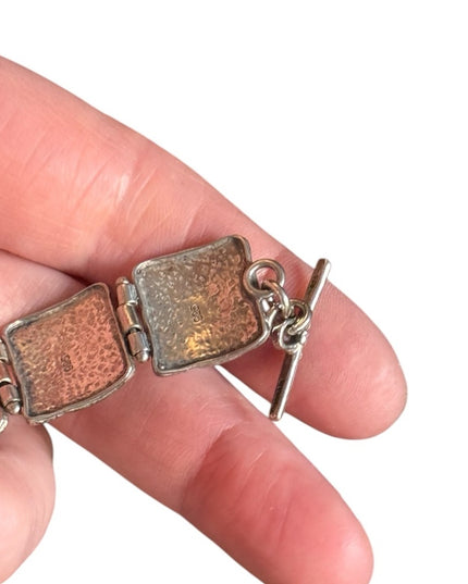 Lovely vintage Israel 925 sterling silver hammered metal modernist bracelet
