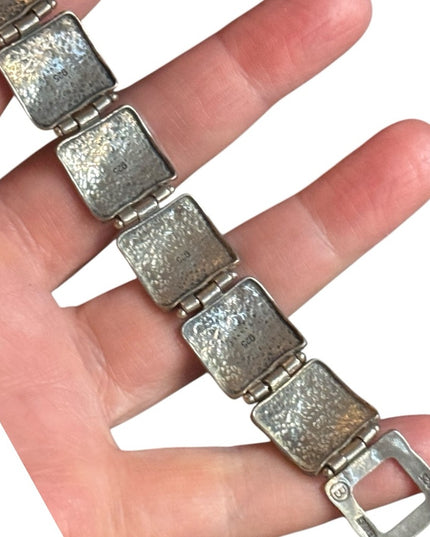 Lovely vintage Israel 925 sterling silver hammered metal modernist bracelet