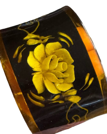 c1950's Reverse Carved Intaglio Cuff Bangle Cream Black, Mid-Century Jewellery