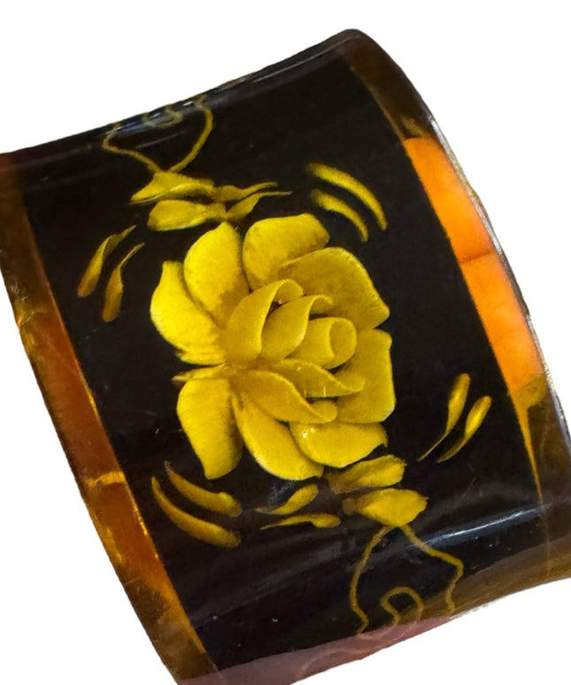 c1950's Reverse Carved Intaglio Cuff Bangle Cream Black, Mid-Century Jewellery