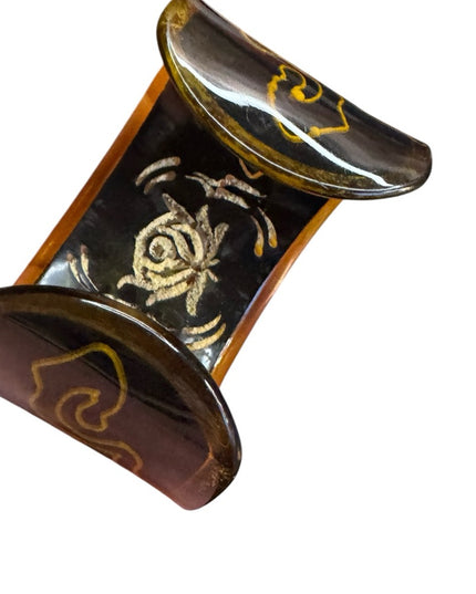 c1950's Reverse Carved Intaglio Cuff Bangle Cream Black, Mid-Century Jewellery