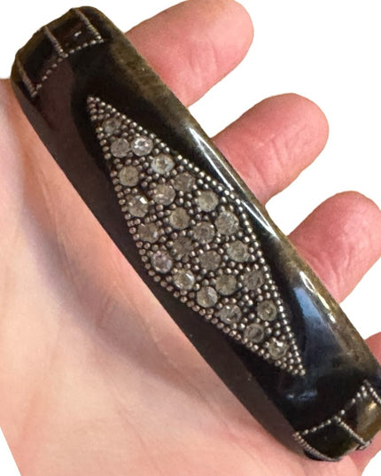 Late 19th Centrury Antique Art Deco celluloid Black rhinestone Bangle Bracelet
