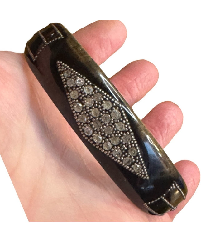 Late 19th Centrury Antique Art Deco celluloid Black rhinestone Bangle Bracelet