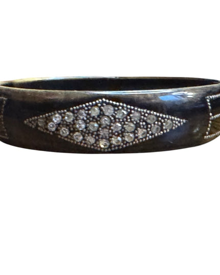 Late 19th Centrury Antique Art Deco celluloid Black rhinestone Bangle Bracelet
