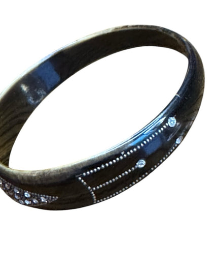 Late 19th Centrury Antique Art Deco celluloid Black rhinestone Bangle Bracelet