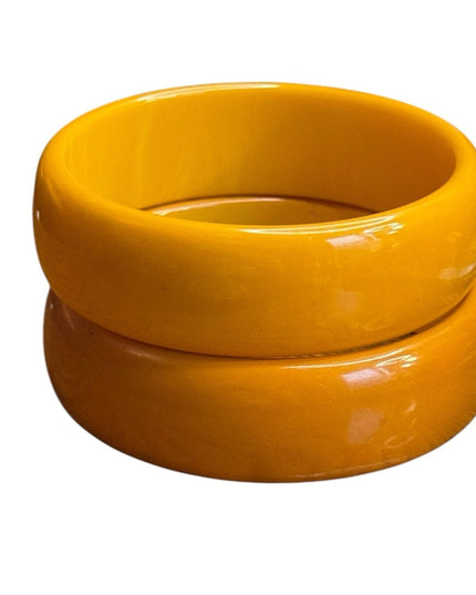 Bakelite Bangle Orange Yellow Vintage 1940s 1930s Catalin Marblette Polished Set