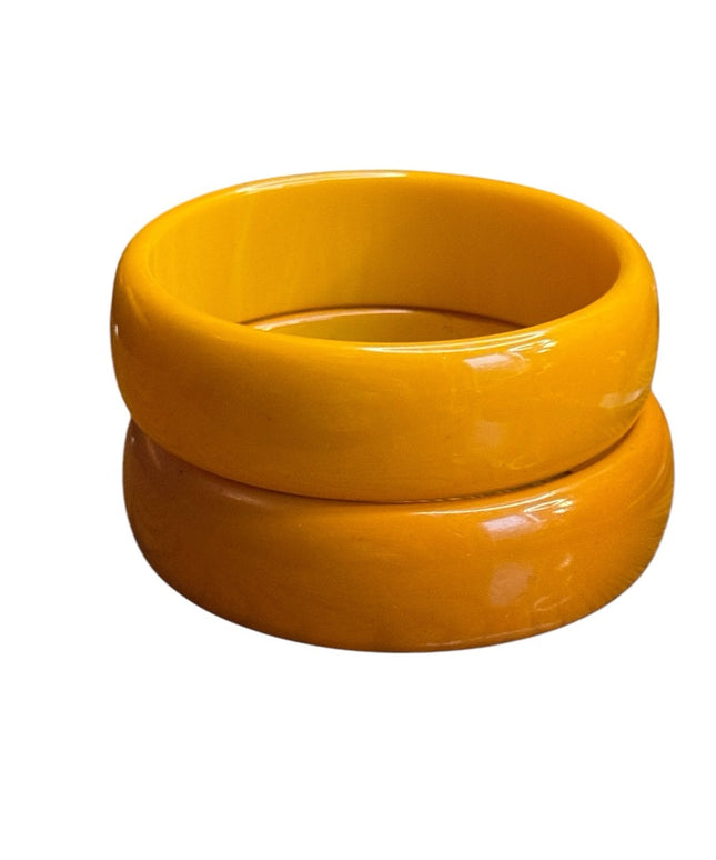 Bakelite Bangle Orange Yellow Vintage 1940s 1930s Catalin Marblette Polished Set