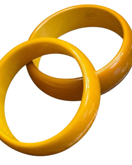 Bakelite Bangle Orange Yellow Vintage 1940s 1930s Catalin Marblette Polished Set
