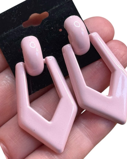 Pink Geometric Earrings Vintage  Plastic 1970s