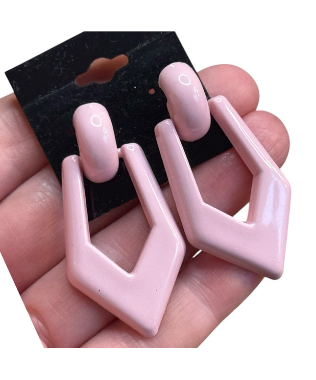 Pink Geometric Earrings Vintage  Plastic 1970s