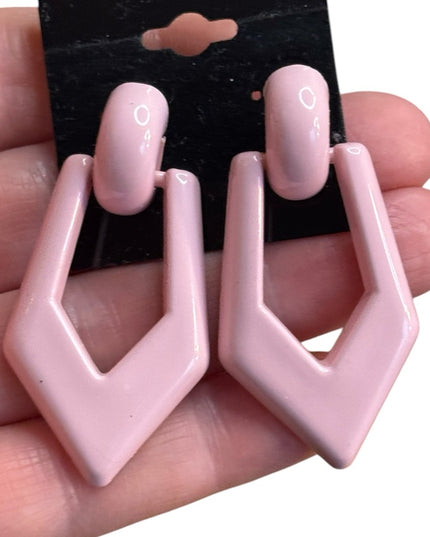 Pink Geometric Earrings Vintage  Plastic 1970s