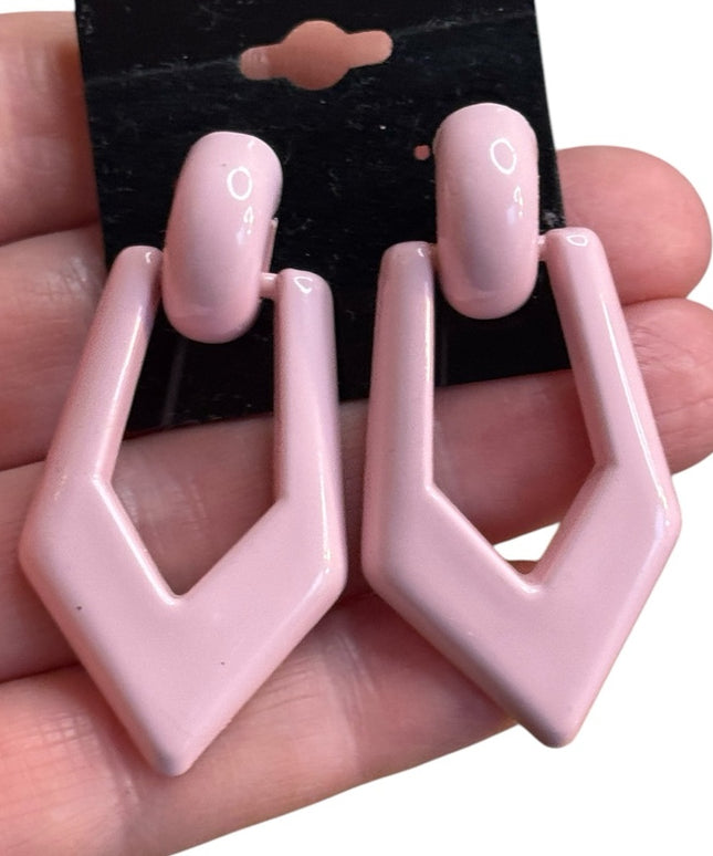Pink Geometric Earrings Vintage  Plastic 1970s
