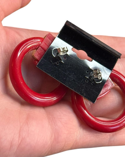 Vintage Nautical Plastic 1970s Red & gold Hoop Earrings