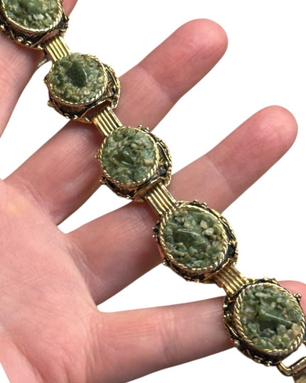 Elegant Vintage gold finish chunky Green Stone Bracelet