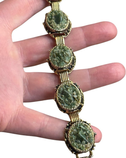 Elegant Vintage gold finish chunky Green Stone Bracelet