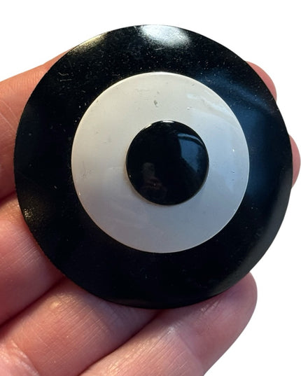 Vintage Black and White Circular bullseye 1970s metal Brooch